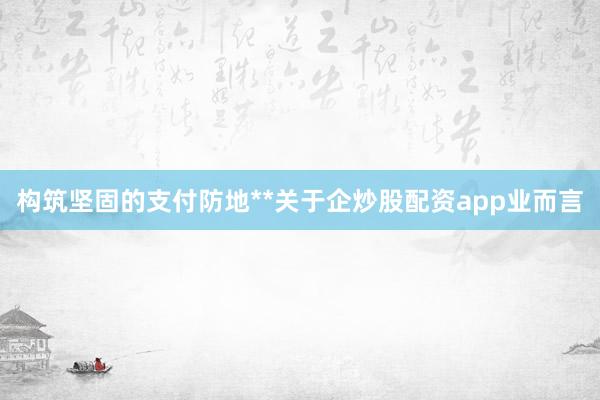 构筑坚固的支付防地**关于企炒股配资app业而言